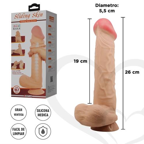 Dildo vertebrado con sopapa con piel extensible